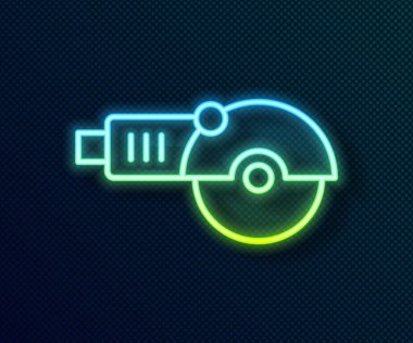 Parlayan neon hattı Angle Öğütücü simgesi siyah arkaplanda izole edildi. Vektör