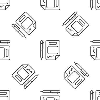 Gri çizgi sözleşmesi parası ve kalem simgesi beyaz arka planda izole edilmiş kusursuz desen. Bankacılık belgeleri dolar finans para sayfası. Vektör