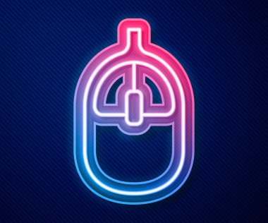 Parlayan neon hattı Bilgisayar fare simgesi mavi arkaplanda izole edildi. Tekerlek sembollü optik. Vektör