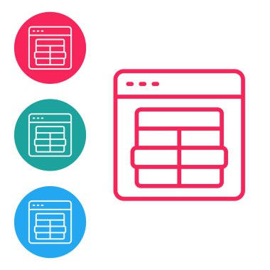 Kırmızı çizgi MySQL kod simgesi beyaz arkaplanda izole edildi. Web sitesi tasarımınız için HTML Kod sembolü. Simgeleri daire düğmelerine ayır. Vektör