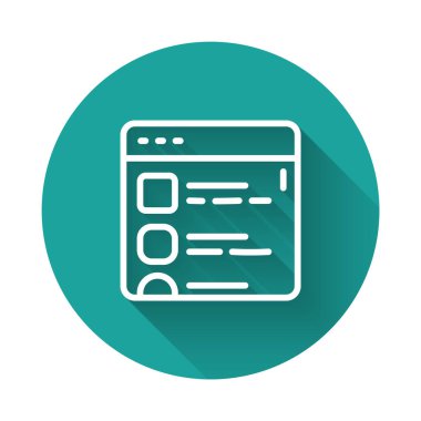 Beyaz çizgi Tarayıcı dosya simgesi uzun gölge arkaplanı ile izole edildi. Yeşil daire düğmesi. Vektör