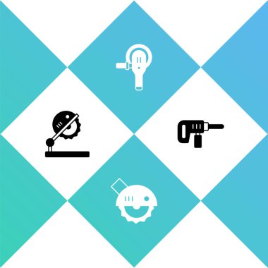 Tahta testeresi, elektrik dairesi, açı öğütücü ve matkap simgesi. Vektör