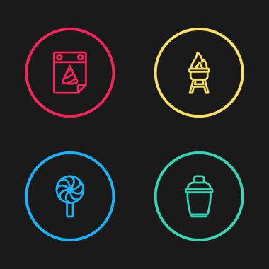 Lollipop, Cocktail shake, Barbekü Izgara ve Takvim Partisi ikonu. Vektör