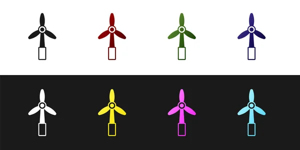 Set Icono Turbina Eólica Aislado Sobre Fondo Blanco Negro Cartel — Vector de stock