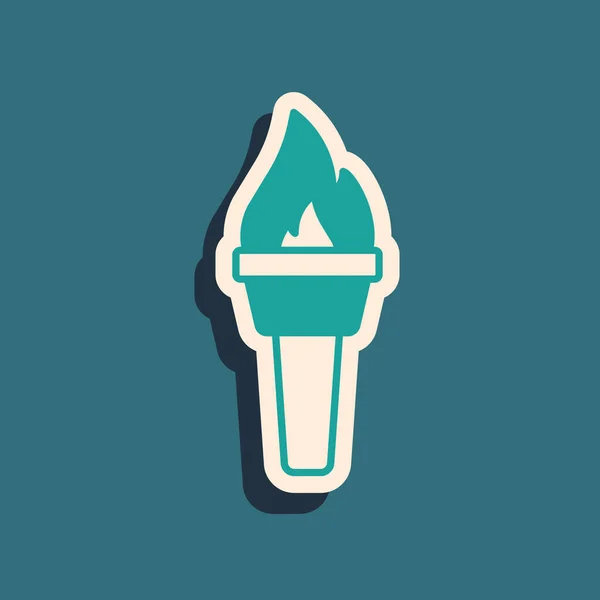 Icono Llama Antorcha Verde Aislado Sobre Fondo Verde Símbolo Fuego — Vector de stock