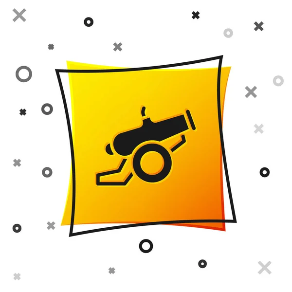 Black Cannon Symbol Isoliert Auf Weißem Hintergrund Gelber Quadratischer Knopf — Stockvektor