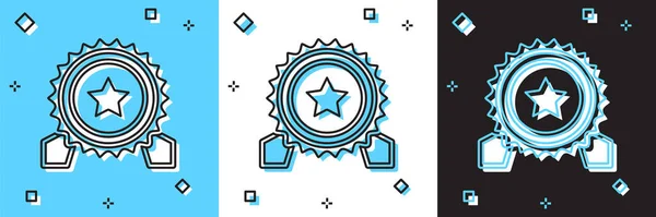 Mavi Beyaz Siyah Arkaplanda Izole Edilmiş Yıldız Simgesine Sahip Madalyayı — Stok Vektör