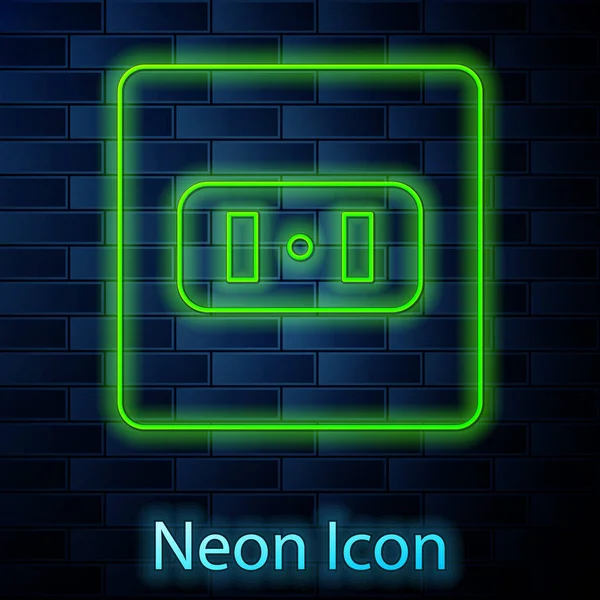 Glödande Neon Linje Elektrisk Utlopp Ikon Isolerad Tegel Vägg Bakgrund — Stock vektor