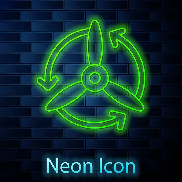 Leuchtende Neon Linie Windenergieanlage Symbol Isoliert Auf Backsteinwand Hintergrund Windgenerator — Stockvektor