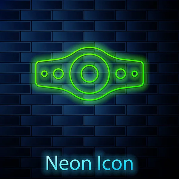 Glödande Neon Line Brottning Mästerskap Bälte Ikon Isolerad Tegel Vägg — Stock vektor