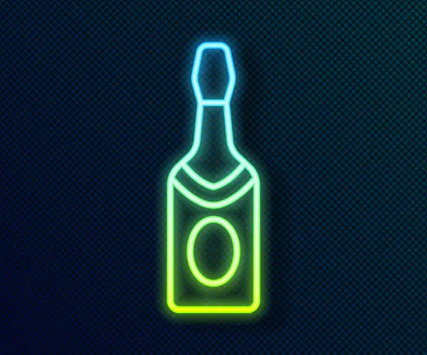 Világító Neon Vonal Champagne Palack Ikon Elszigetelt Fekete Alapon Vektor — Stock Vector