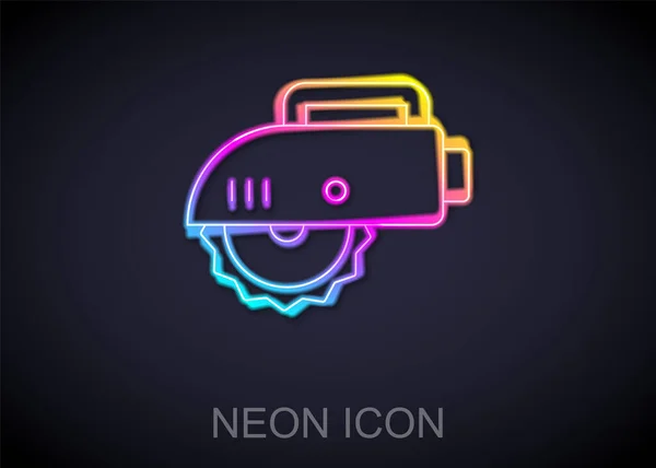 Žhnoucí Neonová Linka Elektrická Kruhová Pila Ocelovou Ikonou Zubového Kotouče — Stockový vektor