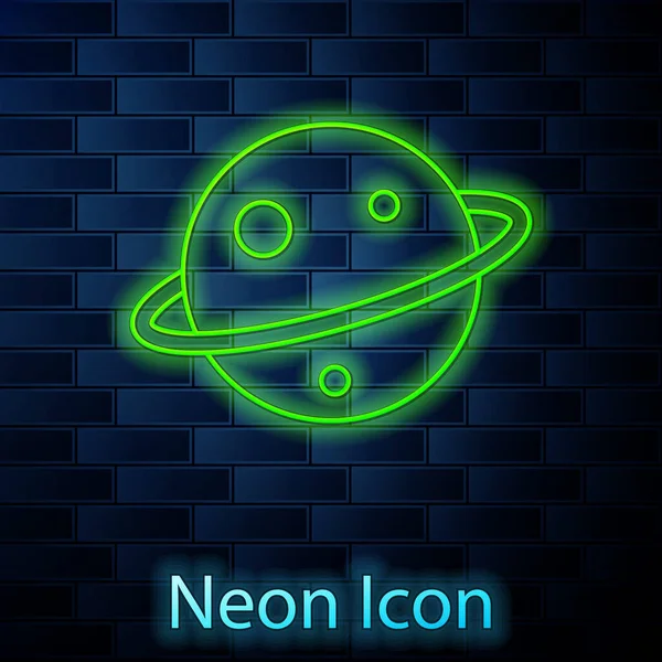 Žhnoucí Neonová Linie Planet Saturn Ikonou Planetárního Prstencového Systému Izolovanou — Stockový vektor