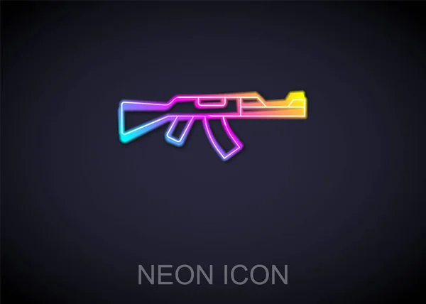 Glödande Neon Linje Submachine Gun Ikon Isolerad Svart Bakgrund Kalasjnikov — Stock vektor