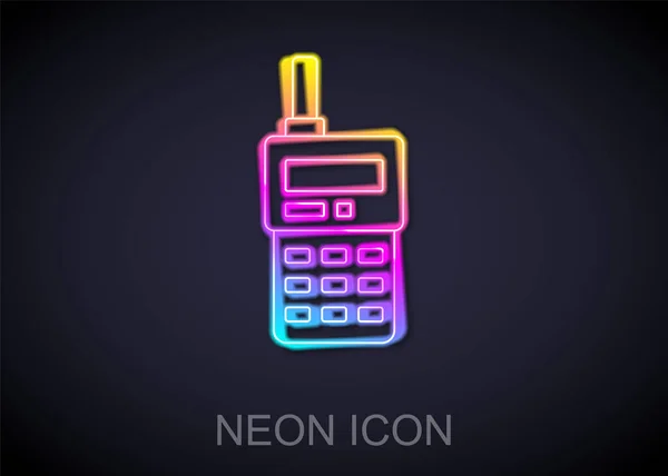 Brillante Línea Neón Walkie Talkie Icono Aislado Sobre Fondo Negro — Vector de stock