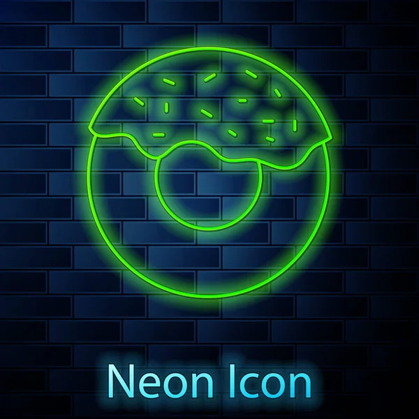Zářící Neonová Čára Kobliha Ikonou Sladké Glazury Izolované Pozadí Cihlové — Stockový vektor