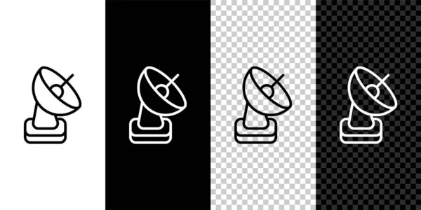 Set Line Radar Icon Isolated Black White Transparent Background Search — Stock Vector