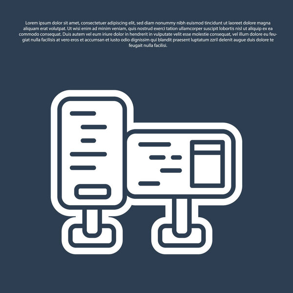 Синяя линия - значок экрана на синем фоне. Электронное устройство. Вид спереди. Вектор