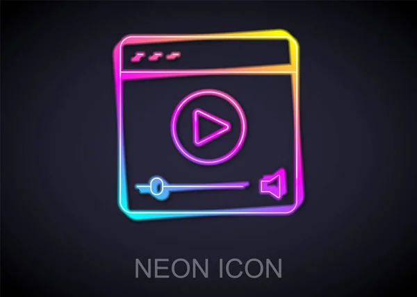 Glowing Neon Line Online Play Video Icon Isolated Black Background — Stock Vector