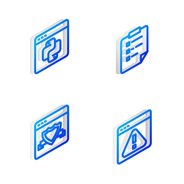 Установите Isometric Line Clipboard Checklist Python Programming Language Browser Shield — стоковый вектор