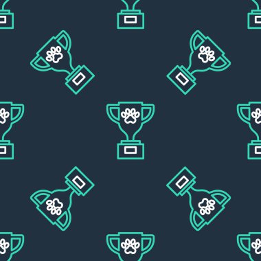 Satır Hayvanı ödül simgesi simgesi siyah arkaplanda izole edilmiş pürüzsüz desen. Köpek ayak izli madalya, evcil hayvan sergisinin kazanan konsepti. Vektör