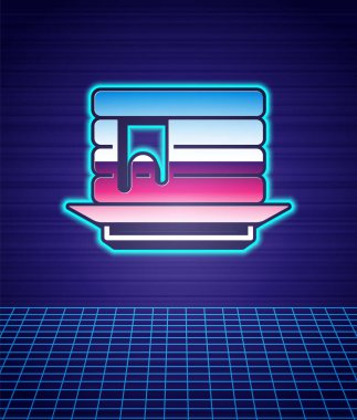 Bal ikonlu retro stil krep yığını fütüristik manzara arkaplanı. Kahvaltı konsepti. 80 'lerin moda partisi. Vektör