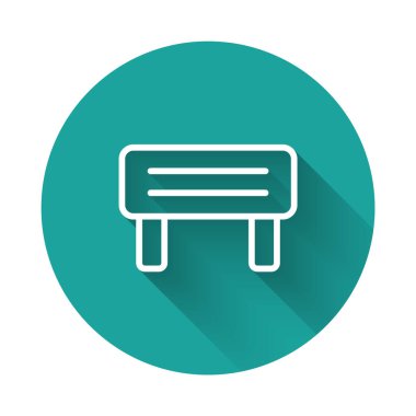 Beyaz çizgi sauna ahşap ikonu uzun gölge arkaplan izole. Yeşil daire düğmesi. Vektör