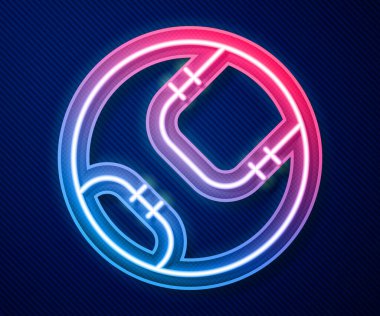 Parlayan neon hattı beyzbol topu ikonu mavi arka planda izole edildi. Vektör