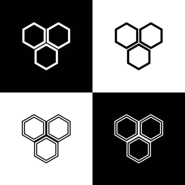 Set Honeycomb Icon Isolated Black White Background Honey Cells Symbol — Stock Vector