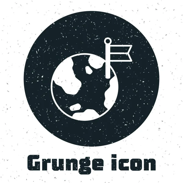 Grunge Planet Com Ícone Bandeira Isolado Fundo Branco Vitória Vencer — Vetor de Stock