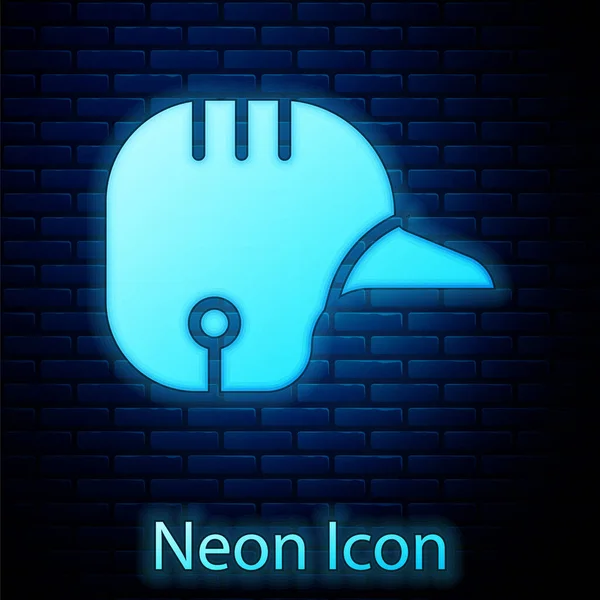 Glowing Neon Baseball Helmet Icon Isolated Brick Wall Background Vector — Stock Vector