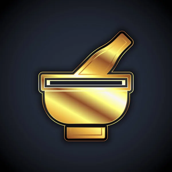 Gold Mortar Pestle Icon Isolated Black Background Vector — Stock Vector