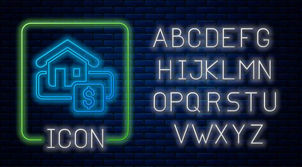 Сяючий Неоновий Висячий Знак Текстом Піктограма Продажу Ізольована Фоні Цегляної — стоковий вектор