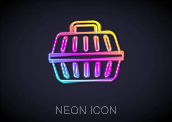 Glowing Neon Line Pet Carry Case Icon Isolated Black Background — Stock Vector