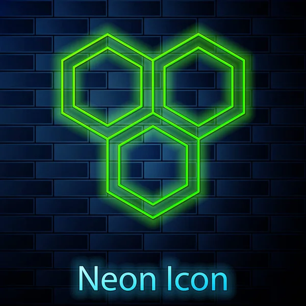 Leuchtende Neon Linie Honeycomb Symbol Isoliert Auf Backsteinwand Hintergrund Das — Stockvektor