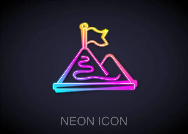 Leuchtende Neon Line Mountains Mit Flagge Auf Dem Oberen Symbol — Stockvektor