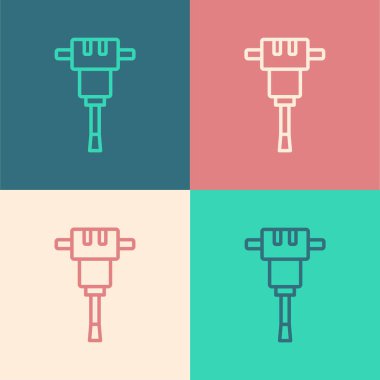 Pop Art Line İnşaat matkap ikonu renk arkaplanında izole edilmiş. Vektör