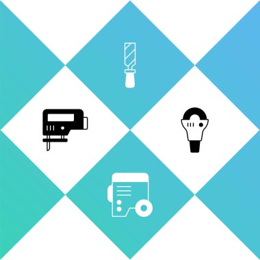 Elektrikli yap-boz, elektrik jeneratörü, Rasp metal dosyası ve açılı öğütücü simgesi. Vektör