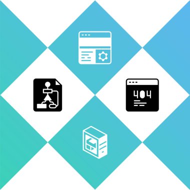 Akış şemasını, Bilgisayar, Hata Ayıklama ve Sayfayı 404 hata simgesiyle ayarla. Vektör