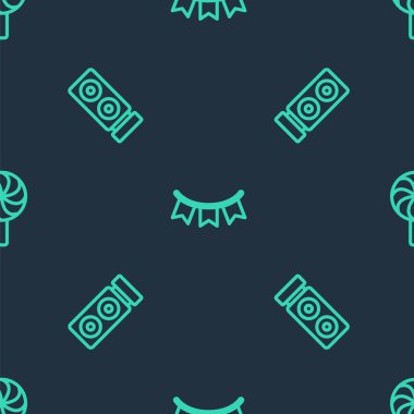 Bayraklı Karnaval çelengi, Stereo hoparlörü ve lolipopu kusursuz desenlere ayarlayın. Vektör