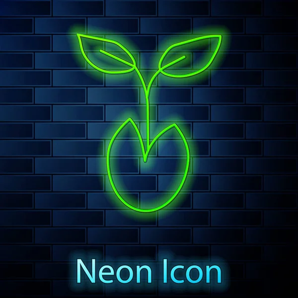 Glödande Neon Linje Groddar Ikon Isolerad Tegel Vägg Bakgrund Frö — Stock vektor