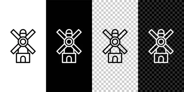 Set Line Windrad Symbol Isoliert Auf Schwarz Weißem Transparentem Hintergrund — Stockvektor