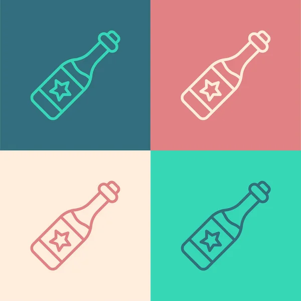 Pop Art Line Icono Botella Champán Aislado Sobre Fondo Color — Vector de stock