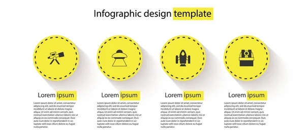 Set Telescópio Nave Espacial Voadora Ufo Foguete Observatório Astronômico Modelo — Vetor de Stock
