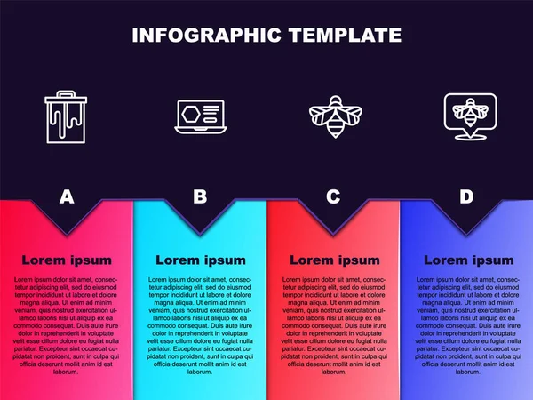 Set Line Honigwaben Online Service Biene Und Geschäftsinfografische Vorlage Vektor — Stockvektor