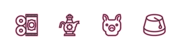 Traditioneller Teppich Schwein Islamische Teekanne Und Türkische Hutsymbole Vektor — Stockvektor