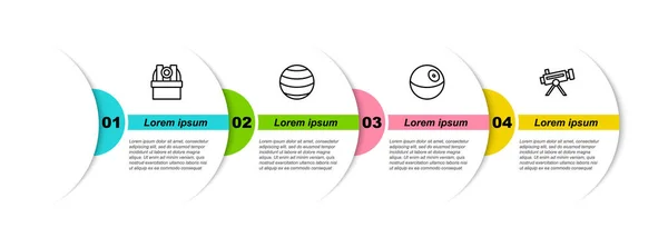 Impostare Linea Osservatorio Astronomico Pianeta Telescopio Modello Infografica Aziendale Vettore — Vettoriale Stock