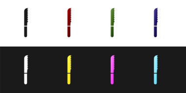 Ekmek bıçağı simgesini siyah beyaz arkaplanda izole et. Çatal bıçak sembolü. Vektör İllüstrasyonu.