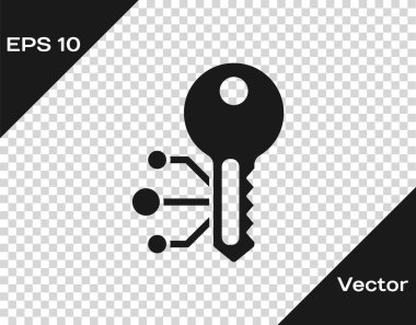 Siyah Kripto para birimi anahtar simgesi şeffaf arkaplanda izole edildi. Siber güvenlik kavramı ya da özel anahtar, teknolojik arayüzlü dijital anahtar. Vektör.