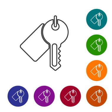 Siyah çizgi İşaretli anahtar simgesi beyaz arkaplanda izole edildi. Simgeleri renk daire düğmelerine ayarla. Vektör.